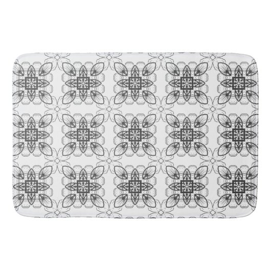 Black White Abstract Geometric Floral Pattern Badmat (Voorkant)