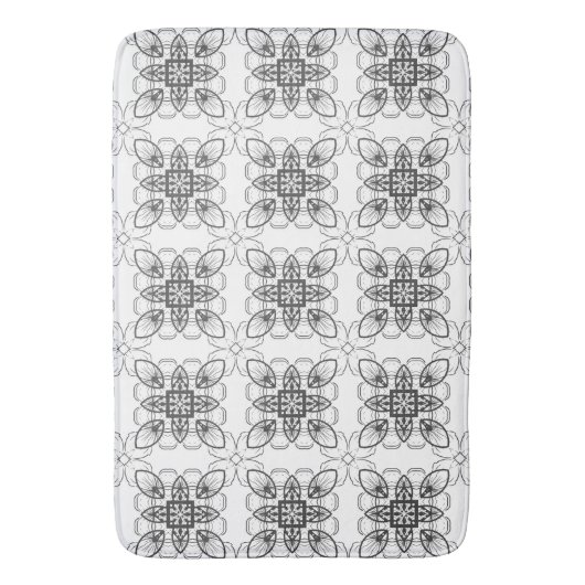 Black White Abstract Geometric Floral Pattern Badmat (Voorkant Verticaal)