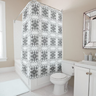 Black White Abstract Geometric Floral Pattern Douchegordijn