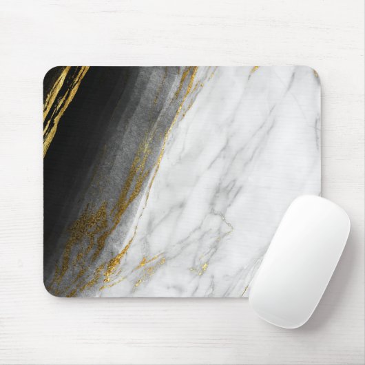 Black White Abstract Grey Carrara Gold Marble Muismat (Met muis)