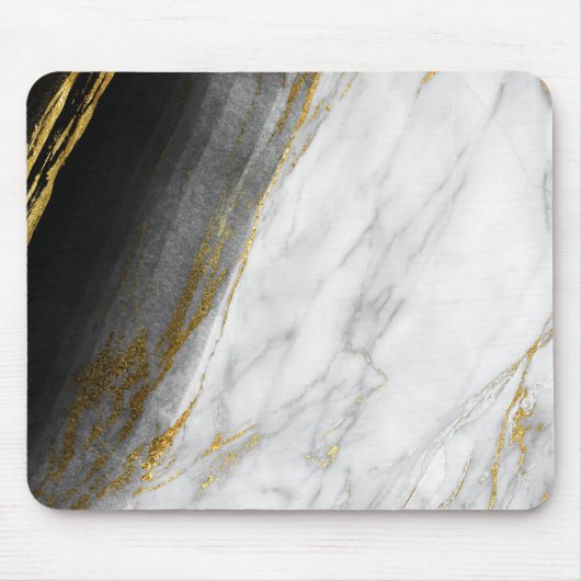 Black White Abstract Grey Carrara Gold Marble Muismat (Voorkant)