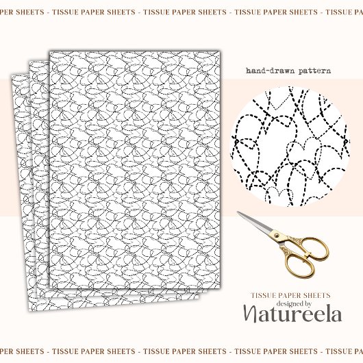 Black White Abstract Hearts Collage Tissue Paper Tissuepapier