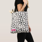 Black White Abstract Ink Stippen Monogram aanpasse Tote Bag (Dichtbij)