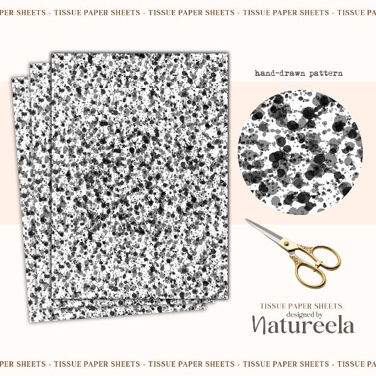 Black White Abstract Splashes Collage Tissue Paper Tissuepapier