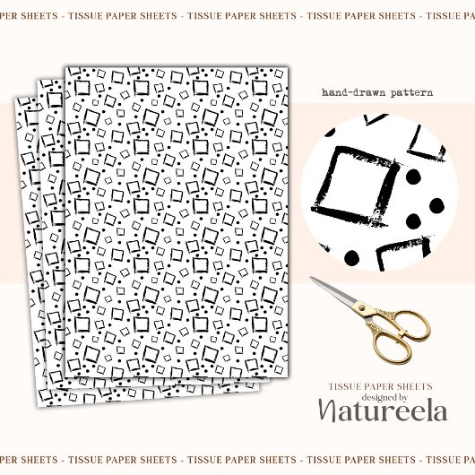 Black White Abstract Squares Collage Tissue Paper Tissuepapier