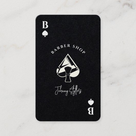 Black white Ace of spades barber shop Visitekaartje (Voorkant)