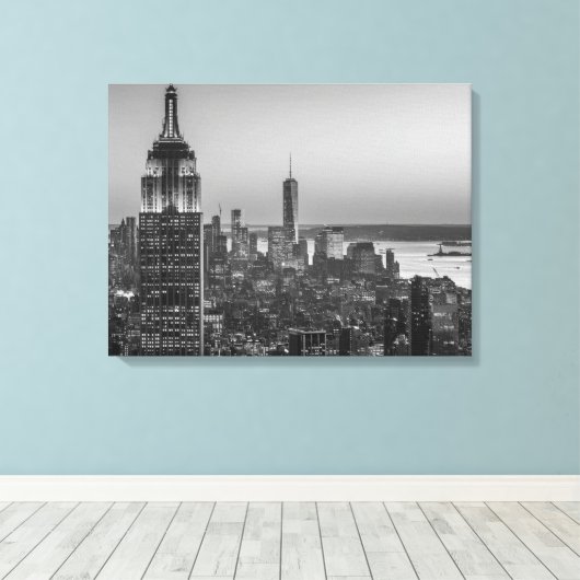 Black & White Aerial Uitzicht New York City Night Canvas Afdruk (Insitu (Houten vloer))