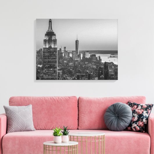 Black & White Aerial Uitzicht New York City Night Canvas Afdruk (Insitu (Woonkamer))
