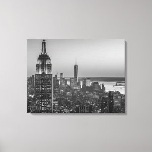 Black & White Aerial Uitzicht New York City Night Canvas Afdruk