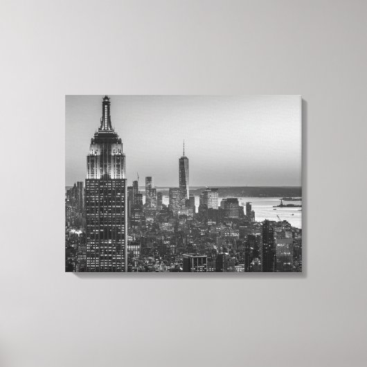 Black & White Aerial Uitzicht New York City Night Canvas Afdruk (Voorkant)