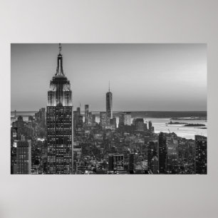 Black & White Aerial Uitzicht New York City Night Poster