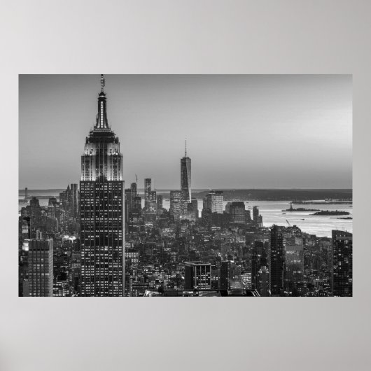 Black & White Aerial Uitzicht New York City Night Poster (Voorkant)