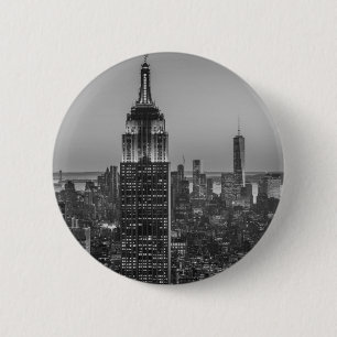 Black & White Aerial Uitzicht New York City Night Ronde Button 5,7 Cm