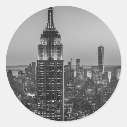 Black & White Aerial Uitzicht New York City Night Ronde Sticker (Voorkant)
