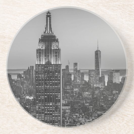 Black & White Aerial Uitzicht New York City Night Zandsteen Onderzetter (Voorkant)