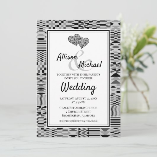 Black White African Kente K46 Wedding Invitation Kaart (Staand voorkant)