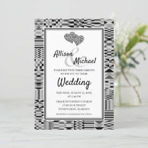 Black White African Kente K46 Wedding Invitation Kaart