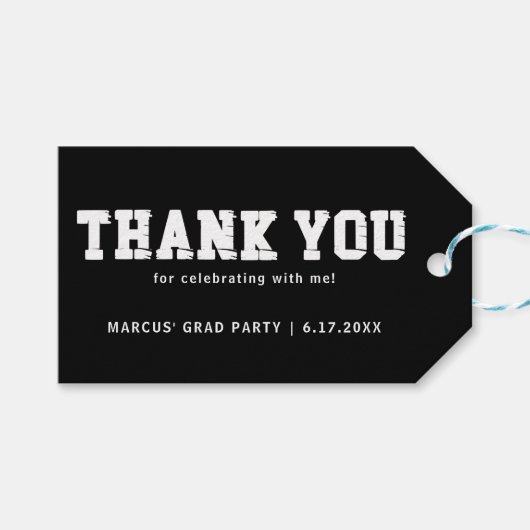 Black White afstudeerfeest bedankt Cadeaulabel (Voorkant (Horizontaal))