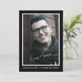 Black White Afstuderen Foto Afstuderen Aankondigin Kaart (Staand voorkant)