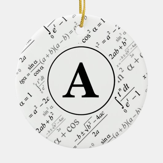 Black White Algebra Wiskunde Monogram Initiaal Keramisch Ornament (Voorkant)