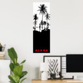 Black White Aloha Hawaii Palm Trepics Travel Poster (Thuiskantoor)