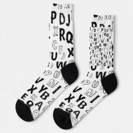 Black & White Alphabet Pattern Crew Socks Sokken