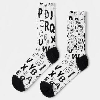 Black & White Alphabet Pattern Crew Socks Sokken