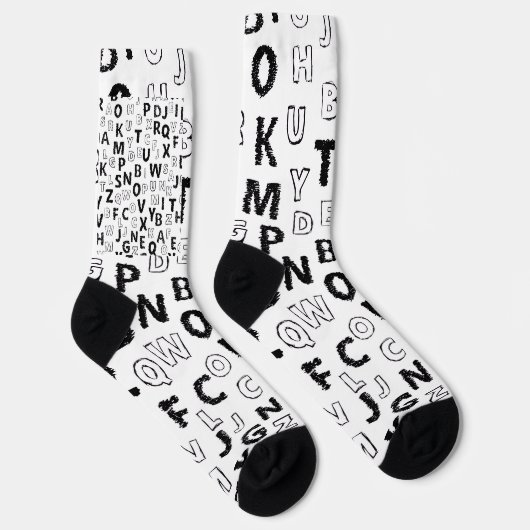 Black & White Alphabet Pattern Crew Socks Sokken (Rechts)