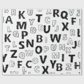 Black & White Alphabet Pattern Wrapping Paper Cadeaupapier (Vlak)