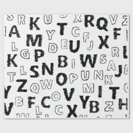 Black & White Alphabet Pattern Wrapping Paper Cadeaupapier