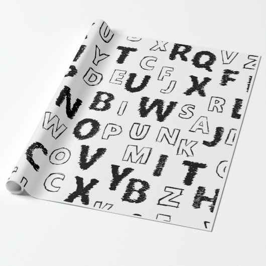 Black & White Alphabet Pattern Wrapping Paper Cadeaupapier (Uitgerold)