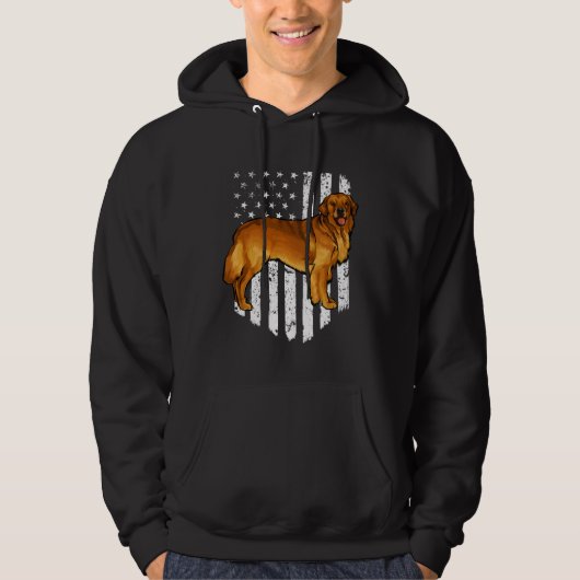 Black White American Flag Golden Retriever 4th Of  Hoodie (Voorkant)