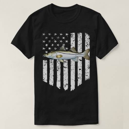 Black White American Flag Snook op 4 juli vis T-shirt (Design voorkant)