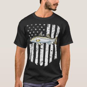 Black White American Flag Snook op 4 juli vis T-shirt