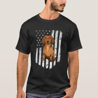 Black White American vlag Brown Dachshund 4th of J T-shirt