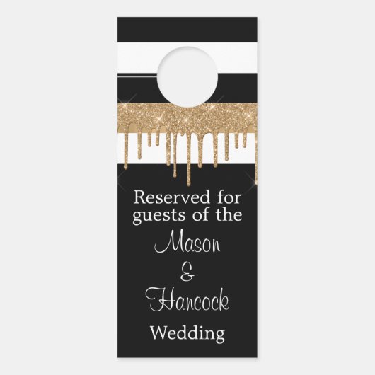 Black White and Gold Wedding Hotel Room Gereservee Deurhanger (Voorkant)