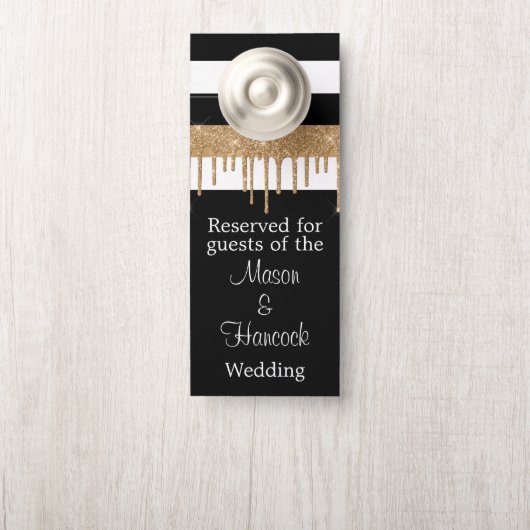 Black White and Gold Wedding Hotel Room Gereservee Deurhanger (Op knop)