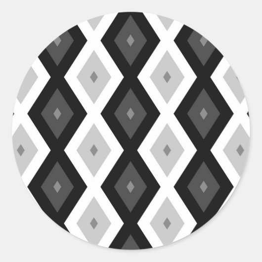 Black, white and grey diamond pattern ronde sticker (Voorkant)