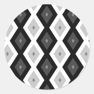 Black, white and grey diamond pattern ronde sticker