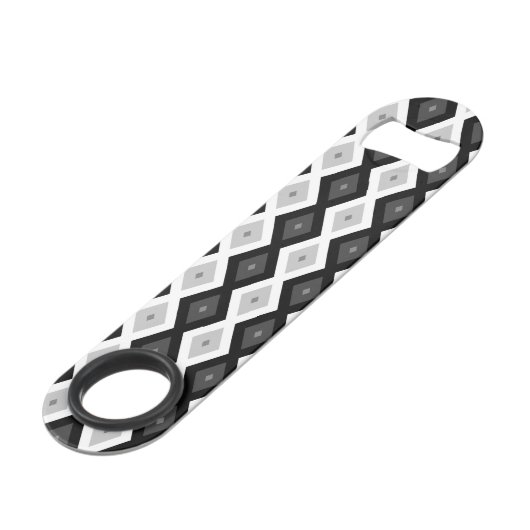 Black, white and grey diamond pattern speed flessenopener (Voorkant Gekanteld)