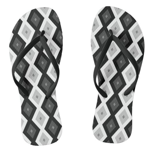 Black, white and grey diamond pattern teenslippers (Voetbed)