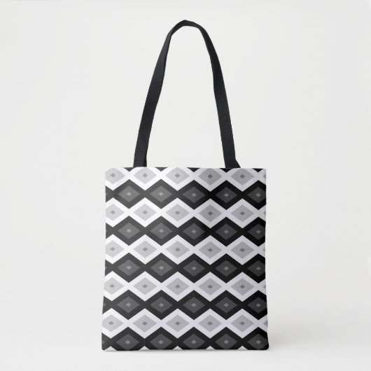 Black, white and grey diamond pattern tote bag (Voorkant)
