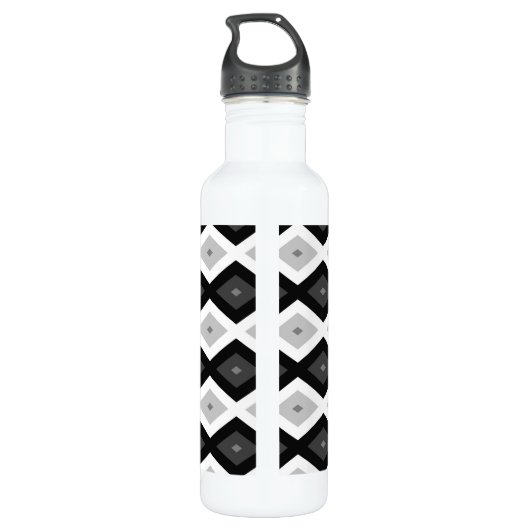 Black, white and grey diamond pattern waterfles  (Achterkant)