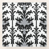 Black White and Grey Floral Damask style Glazen Onderzetter (Voorkant)