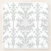 Black White and Grey Floral Damask style Glazen Onderzetter (Achterkant)