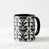 Black White and Grey Floral Damask style Mok (Voorkant rechts)