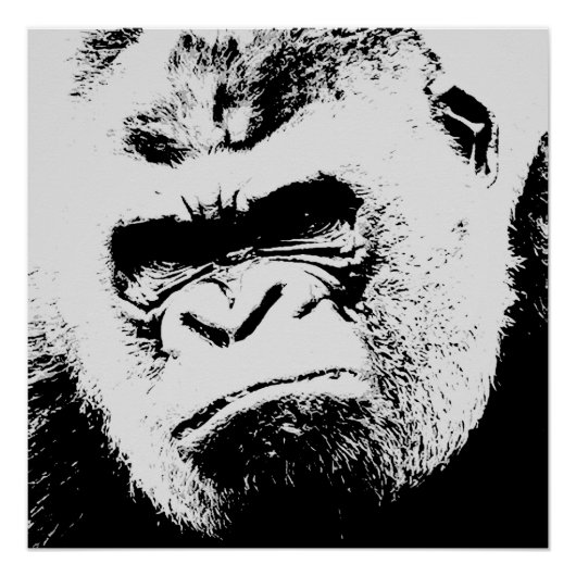 Black White Angry Gorilla Pop Art Perfect Poster (Voorkant)