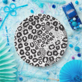 Black White Animal Print Snow Leopard Cheetah Papieren Bordje (Feest)