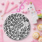 Black White Animal Print Snow Leopard Cheetah Papieren Bordje (Feest)