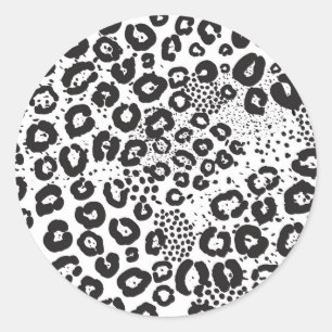 Black White Animal Print Snow Leopard Cheetah Ronde Sticker